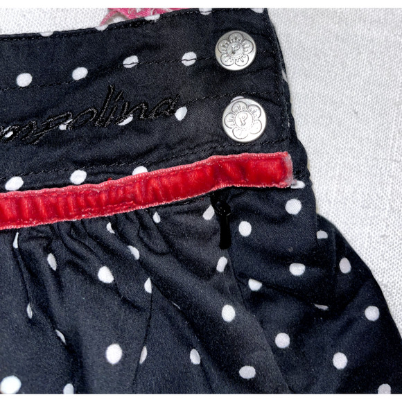 Pampolina Girls Black Skirt Sz 9 Red Floral White Polka Dots Velvet Trim Ruffles - Picture 4 of 9